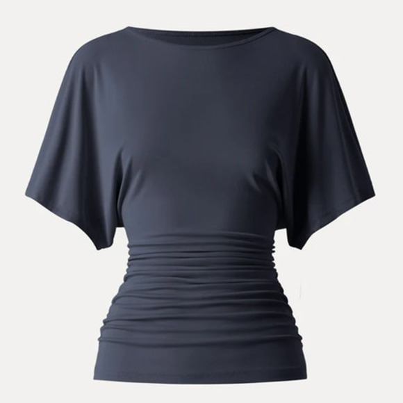 OGL Tops - OGL Top Size L NEW Sandwashed Effortless Boatneck Batwing Sleeve Navy Ruched